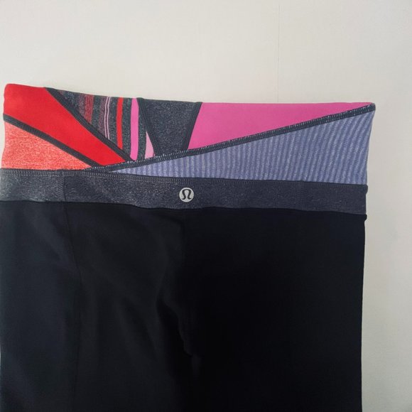 Lululemon balck capris with printed waist band pink, red, gray blue, stripped 4 - Picture 2 of 6